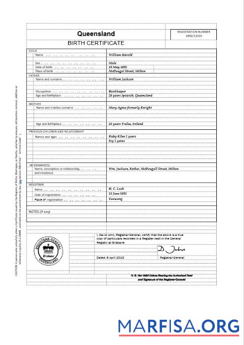Blank Australia Queensland birth certificate template in Word